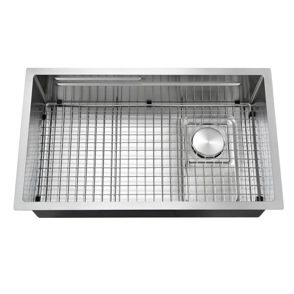 Attop 32 in. Stainless Steel Single Bowl Undermount Double Ledges ...