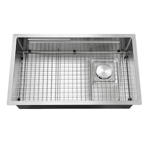 32 in. Stainless Steel Single Bowl Undermount Double Ledges Workstation Kitchen Sink with Sliding Accessories