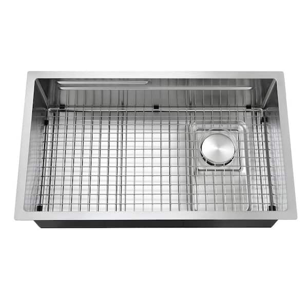 Attop 32 In. Stainless Steel Single Bowl Undermount Double Ledges ...