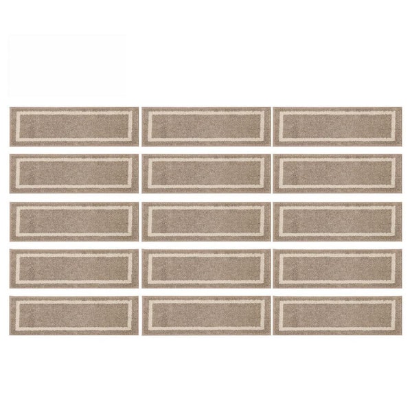 Beige 28 in. x 9 in. Polyester Stair Tread Cover Set of 15 Non-Slip Soft Carpet Mats for Wooden Steps