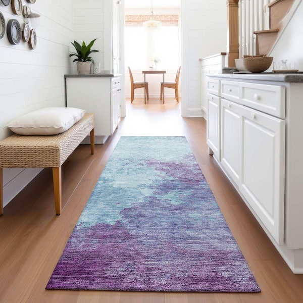 Mayfield Premium Machine Washable Abstract AMF1138 Sky 2 ft. 3 in. x 7 ft. 6 in. Runner Rug