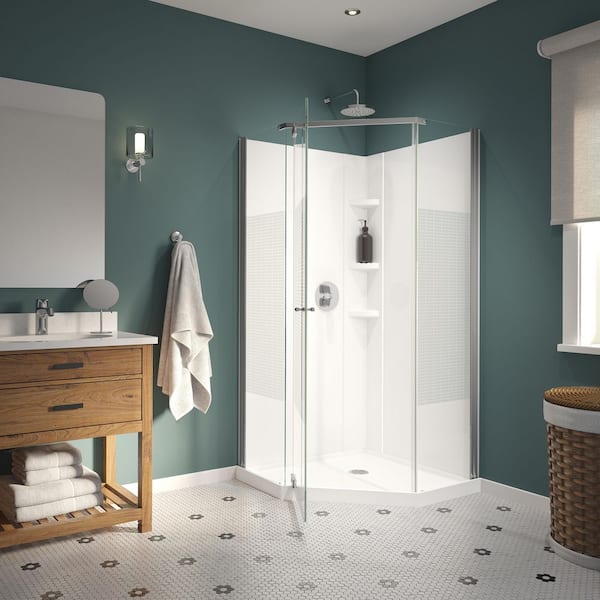 Begonia Carbon 36 in. L x 36 in. W x 72 in. H corner shower stall/kit in White with Carbon Glass in Chrome