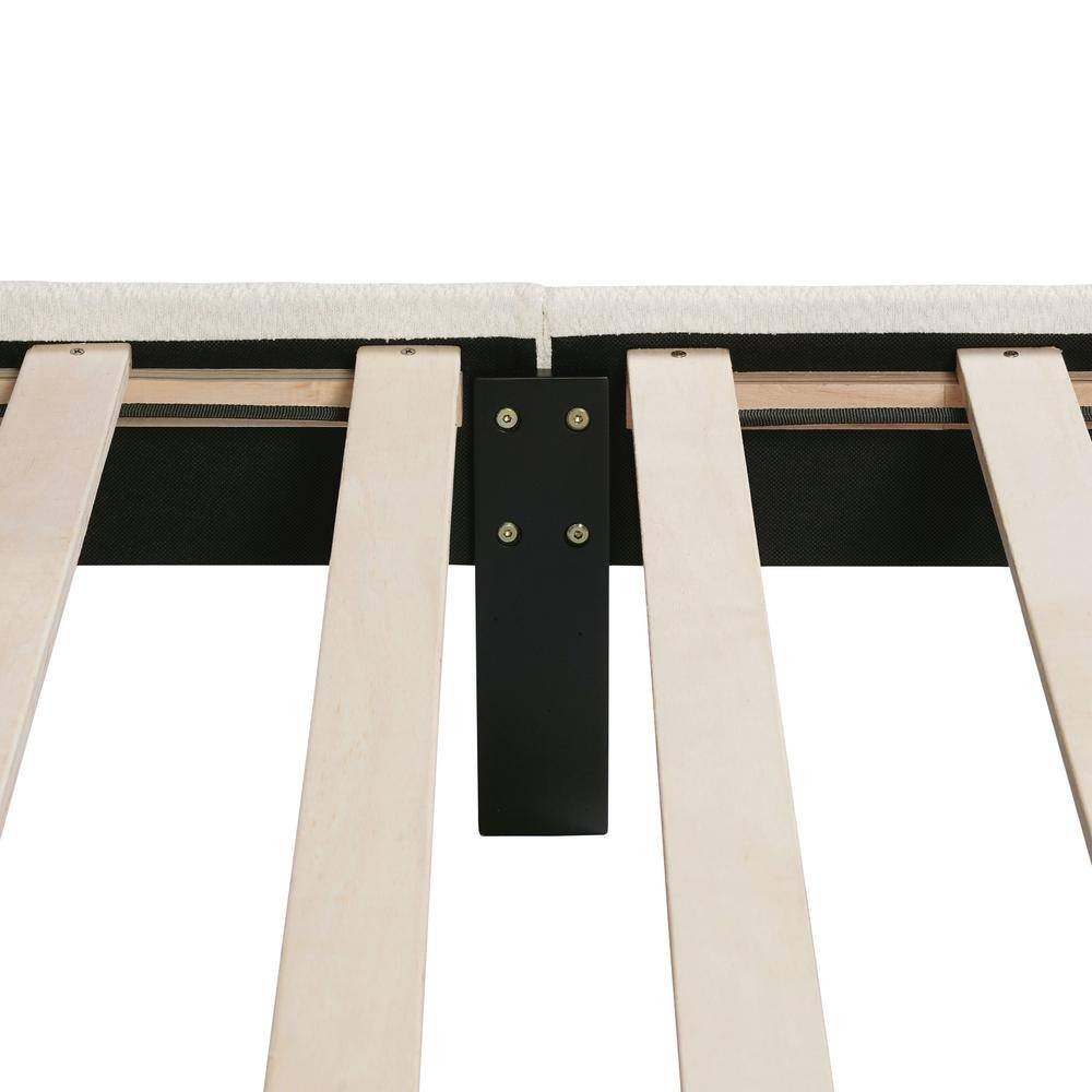 Cream Upholstered Queen Bed with Nailhead Trim and Slats