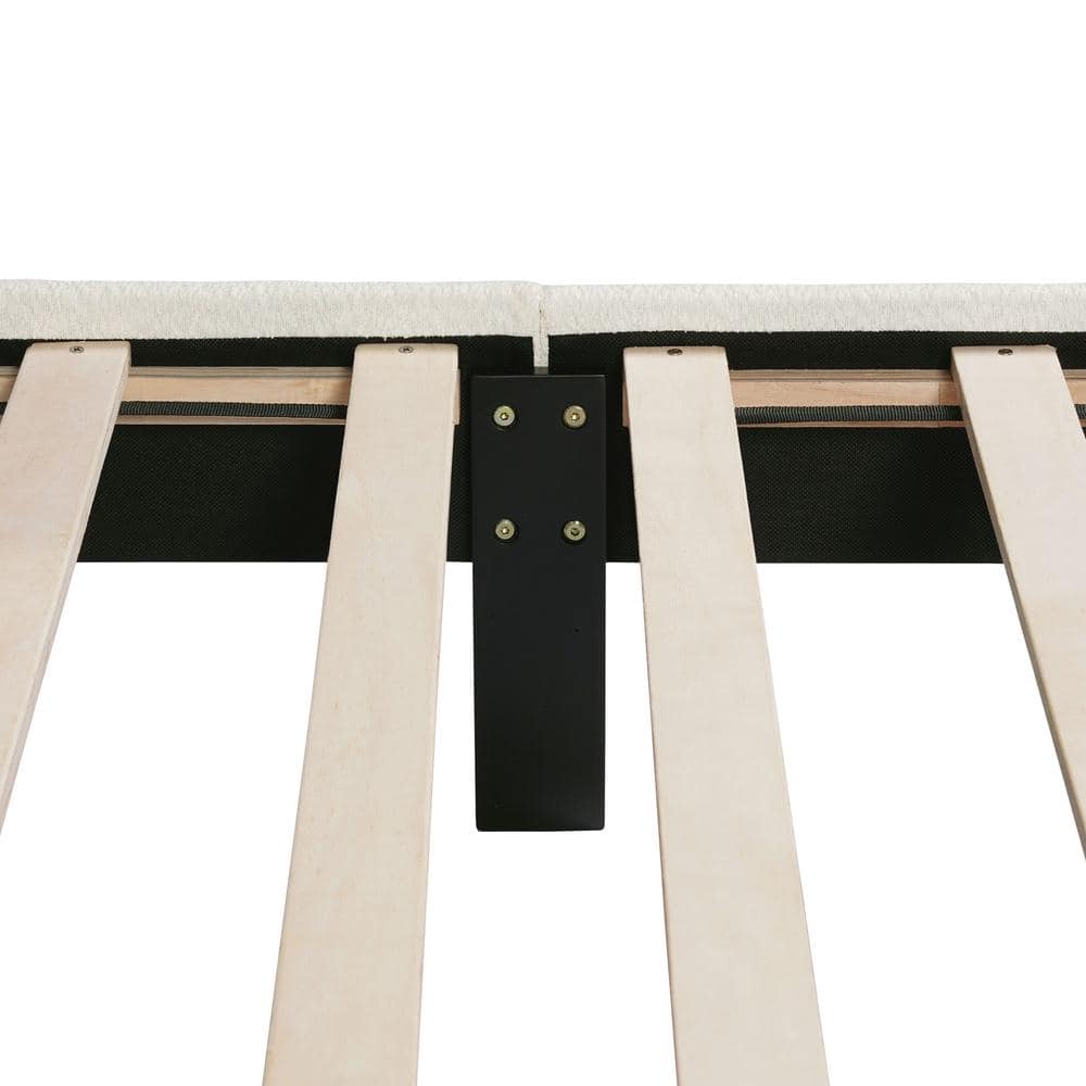 Cream Upholstered Queen Bed with Nailhead Trim and Slats