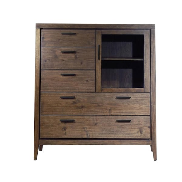 Brown and Black 5-Drawers 54 in. Dresser Without Mirror
