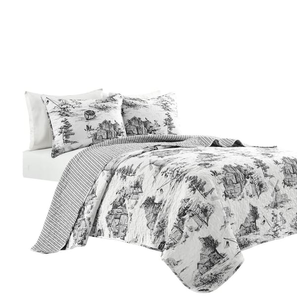 French Country Toile Cotton Reversible, Toile Queen Size Bedding Sets