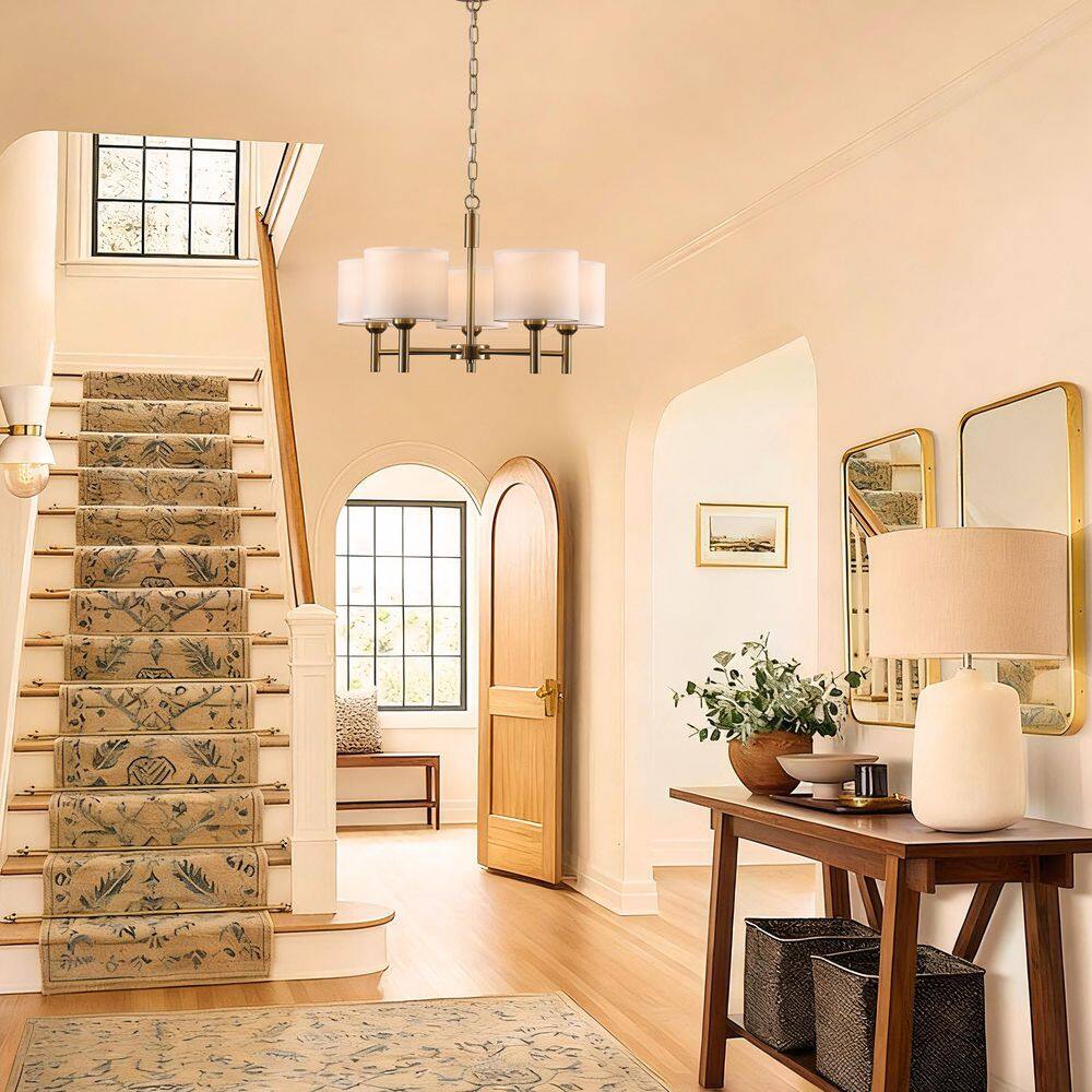 23.62 in. 5-Light Gold Mid-Century Modern Chandelier with White Linen Fabric Shades price history on PriceWatchPro