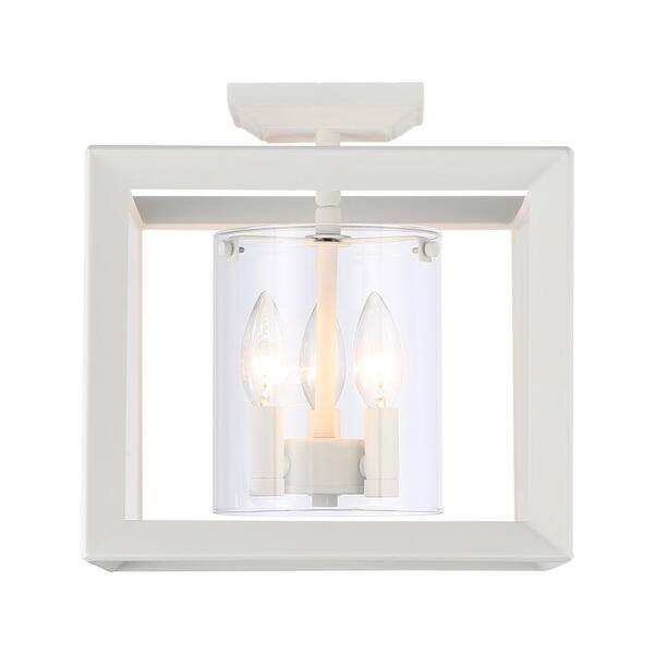 Golden Lighting - Smyth 3-Light 12 in. Semi-Flush in Natural White with Clear Glass