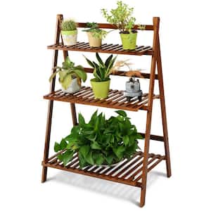38 in. Tall Indoor/Outdoor Brown Wooden Plant Stand 3-Tiered