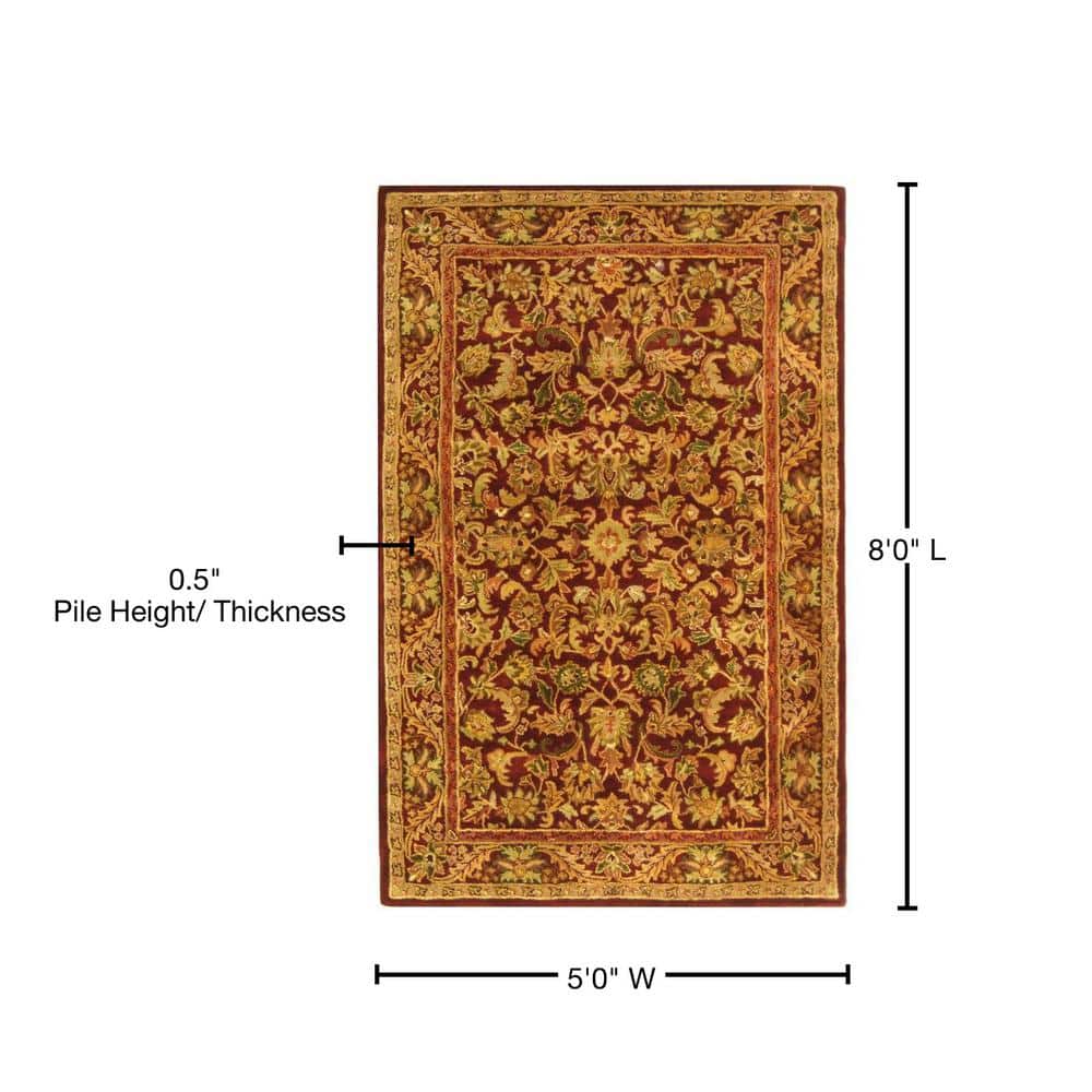 Handmade Red Floral Wool Tufted Reversible Rug, 5' x 8'