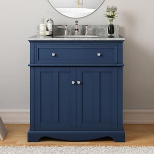 Fremont 32 in. Single Sink Freestanding Navy Blue Bath Vanity with Grey Granite Top (Assembled)