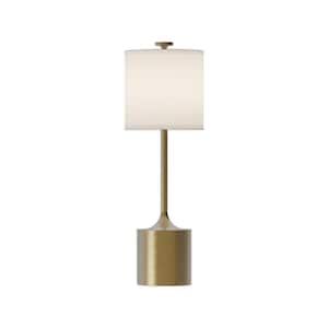 Issa 26 in. 1-Light 60-Watt Brushed Gold/Ivory Linen Modern Table Lamp