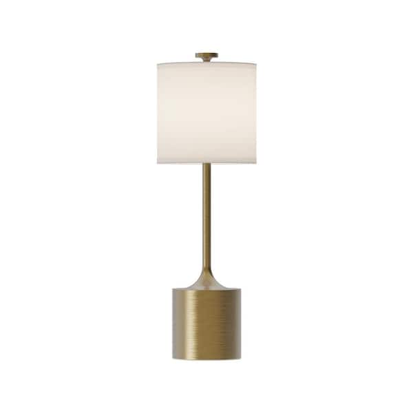 ALORA MOOD Issa 26 in. 1-Light 60-Watt Brushed Gold/Ivory Linen Modern Table Lamp
