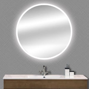 23.6 in. W x 23.6 in. H Large Round Frameless LED 3-Color Lighted Anti-Fog Wall Mounted Bathroom Vanity Mirror