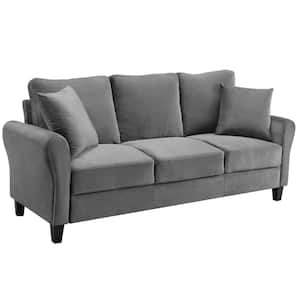 Modern American Style 78 in. W Flared Arm Velvet Couch Rectangle Straight Reclining Sofa with Pillow in Gray