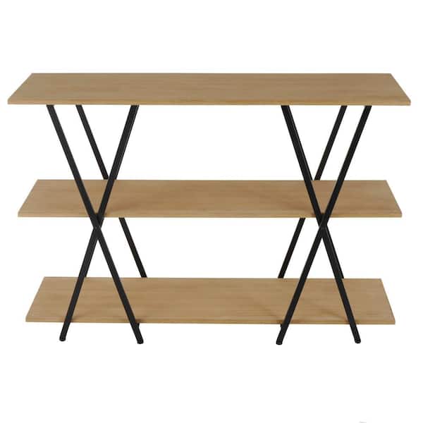 Litton Lane 32 in. Tall Brown Iron Stationary Shelving Unit Bookcase with Black Metal X Frame