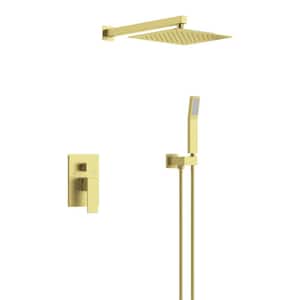 12 in. Rainfall Shower Head and handheld shower faucet with Brass Valve Rough-In in Gold