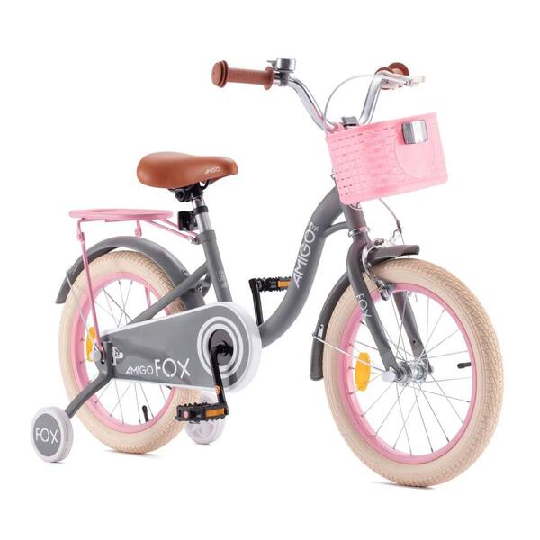 Royalbaby Amigo Fox Kids Lightweight Bike w/ Training Wheels and Kickstand, Gray