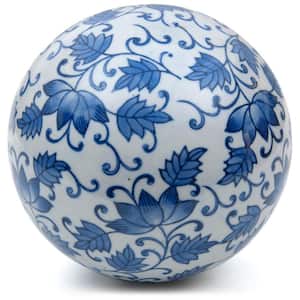 Oriental Furniture 6 in. Decorative Porcelain Ball - White with Blue Leaves