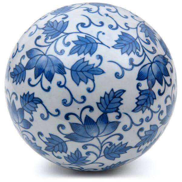 Oriental Furniture 6 in. Decorative Porcelain Ball White with Blue
