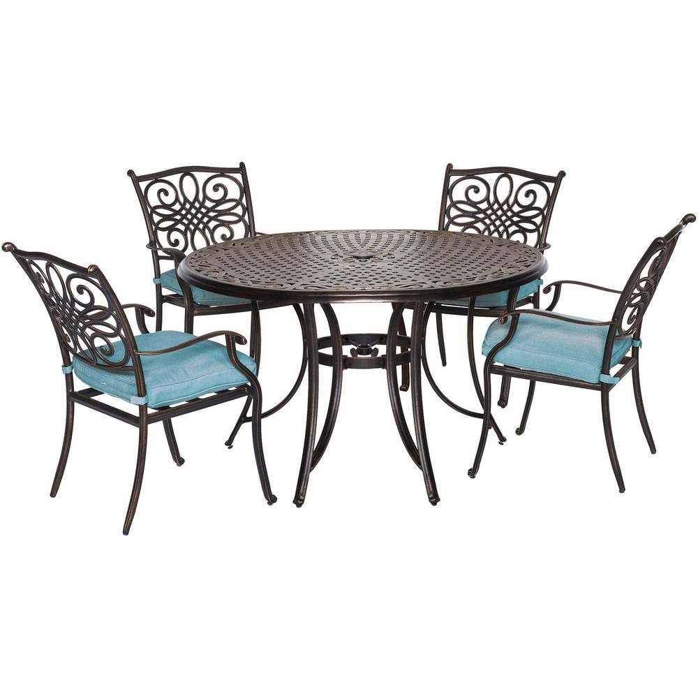 Hanover Traditions 5Piece Aluminum Outdoor Round Patio Dining Set with