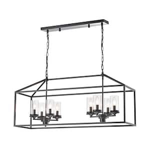 8-Light Black Chandelier with Clear Glass Shades