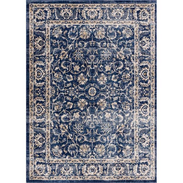 Well Woven Amba Sonoma Blue 8 ft. x 10 ft. Traditional Distressed Area Rug