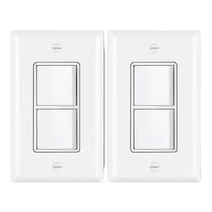 15 Amp, Double On/Off Rocker Light Switch Single Pole Combination Interrupter with Wall plate in White (2-Pack)