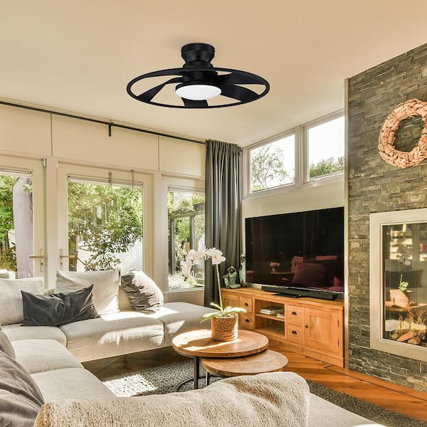 22 in. Smart Indoor Outdoor Bladeless Flush Mount Ceiling Fans w/ Lights Remote Wi-Fi Alexa App Workable Quiet DC Motor