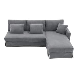 87 in. L-Shaped Corduroy Sectional Sofa in. Gray with Reversible Chaise