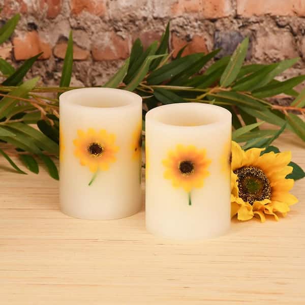 Lumabase Battery Operated Wax LED Candles, Dried Flowers - Set of 2