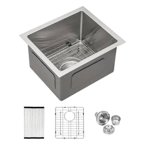 13 in. Undermount Single Bowl 16-Gauge Brushed Nickel Stainless Steel Kitchen Sink with Bottom Grids