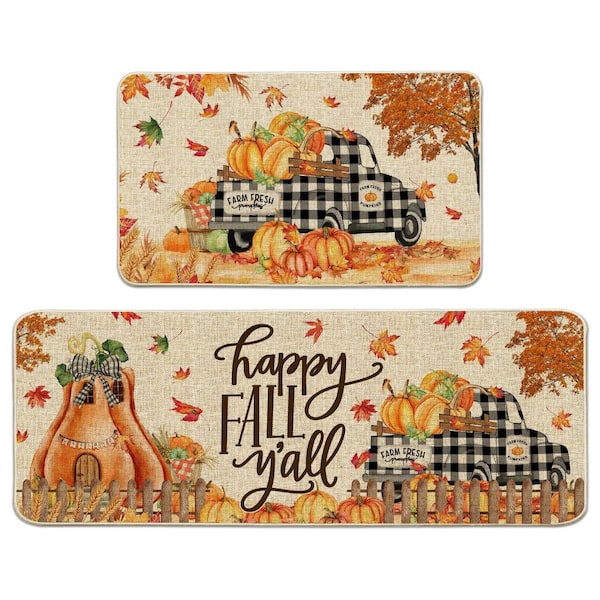 Fall 17 in. x 29 in. and 17 in. x 47 in. Rubber Polyester Non-Skid Indoor/Outdoor Kitchen Mats Set of 2