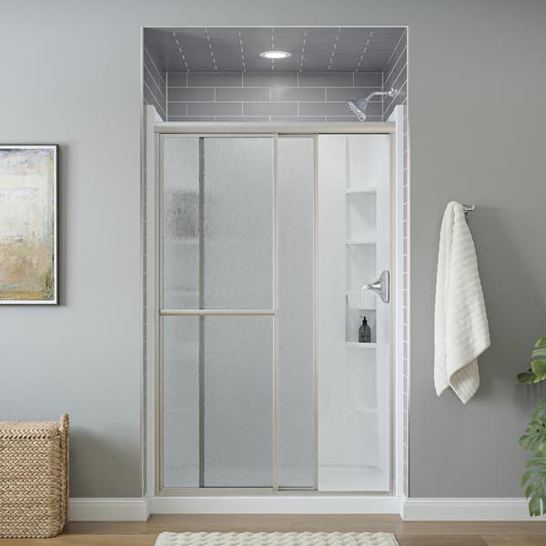 Sterling Deluxe 44-48 in. x 70 in. Framed Sliding Shower Door in Silver with Rain Glass Texture