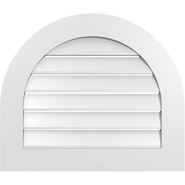 Ekena Millwork 28 in. x 24 in. Round Top White PVC Paintable Gable Louver Vent Functional