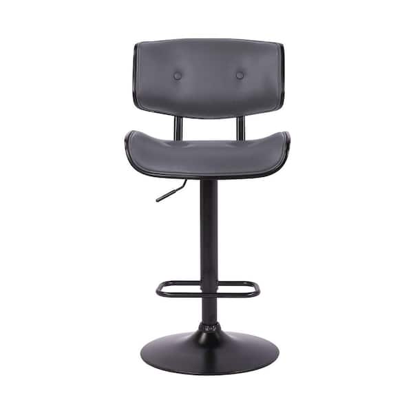 HomeRoots Adjustable Gray Tufted Faux Leather and Black Wood Swivel Barstool.