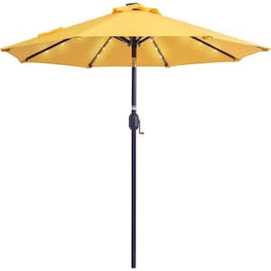 7 ft. Solar Powered 24 LED Lighted Patio Umbrella Table Market Umbrella, Beach Word Umbrella in Yellow