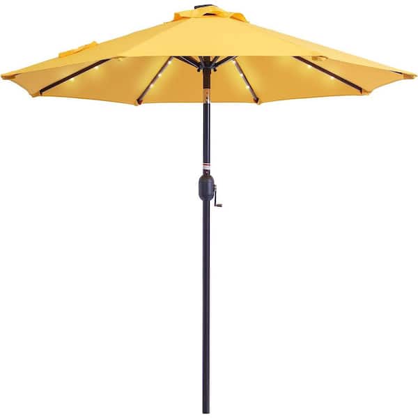 Dyiom 7 ft. Solar Powered 24 LED Lighted Patio Umbrella Table Market Umbrella, Beach Word Umbrella in Yellow