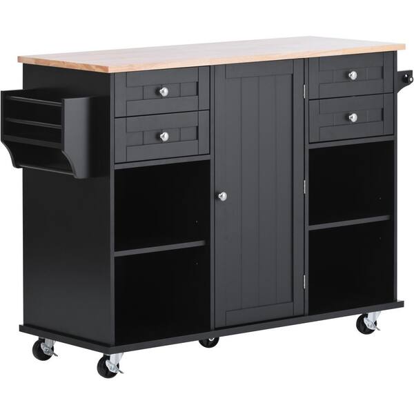 Zeus & Ruta Zeus Black Kitchen Island Cart with Wood Top and Open Storage  Microwave Oven Cabinet ZeusKCI01BK - The Home Depot