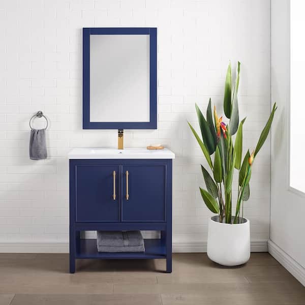 SUDIO Taylor 30 in. W x 18.5 in. D x 34.5 in. H Bath Vanity in Navy Blue with Ceramic Vanity Top in White with White Sink