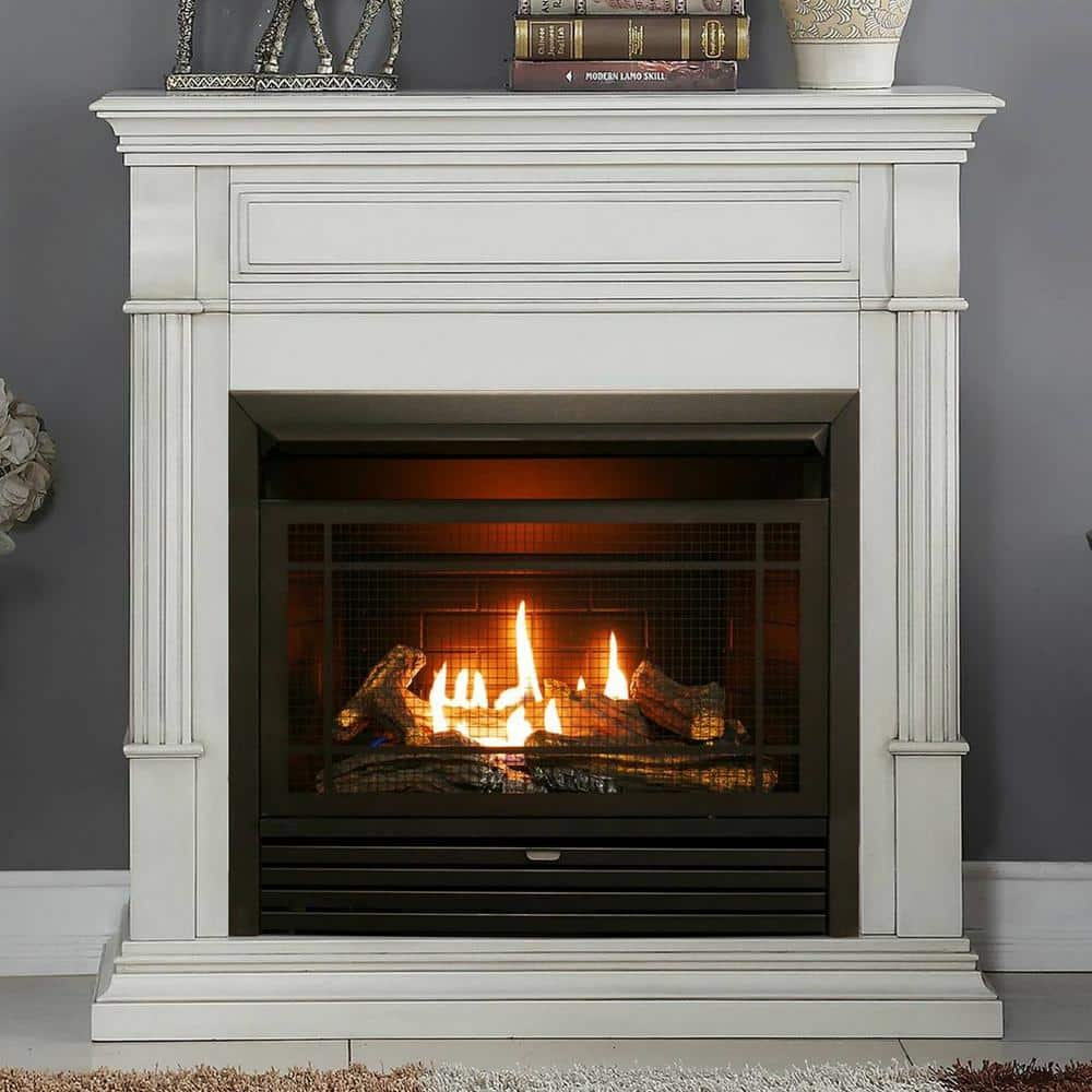 Duluth Forge Dual Fuel Ventless Gas Fireplace - 26,000 BTU, T-Stat Control,  Antique White Finish 170130 - The Home Depot