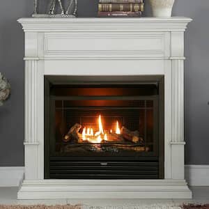 Dual Fuel Ventless Gas Fireplace - 26,000 BTU, T-Stat Control, Antique White Finish