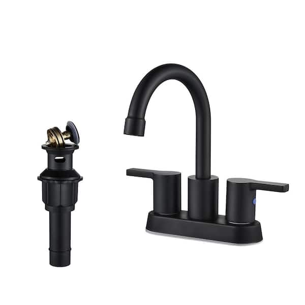 androme 4 in. Centerset Double Handle Mid Arc Bathroom Faucet with Drain Kit Included in Matte Black