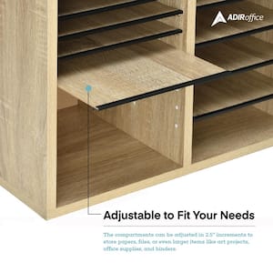 24 Compartment Wood Adjustable Literature Organizer, Medium Oak (2-Pack)