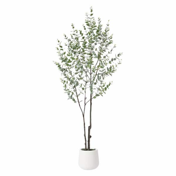 DR.Planzen 6 ft.Artificial Eucalyptus Tree with White Tall Planter, Pre ...