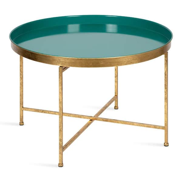 Kate and Laurel Celia Teal 19 in. Round Metal Coffee Table