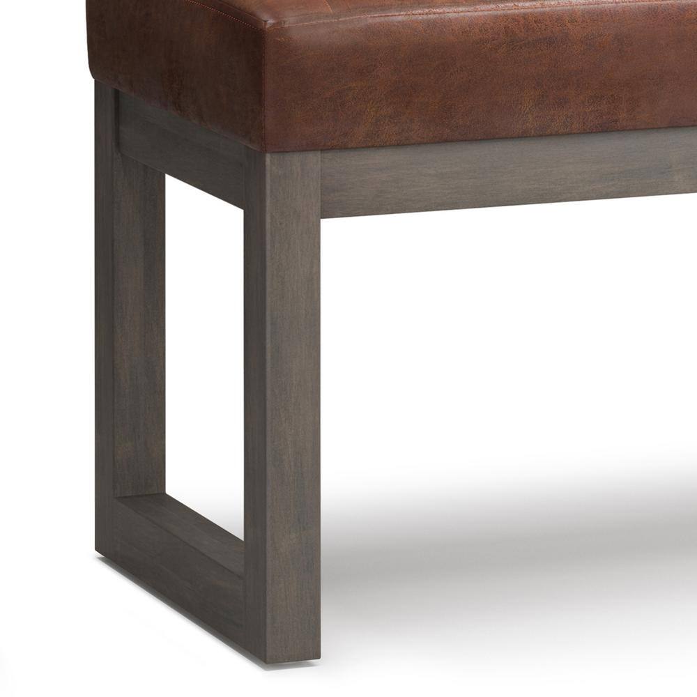 Distressed Saddle Brown Tufted Faux Leather Footstool Ottoman