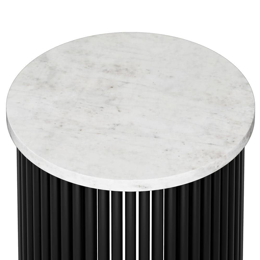 Demy 18'' White Marble and Black Metal Round Accent Table