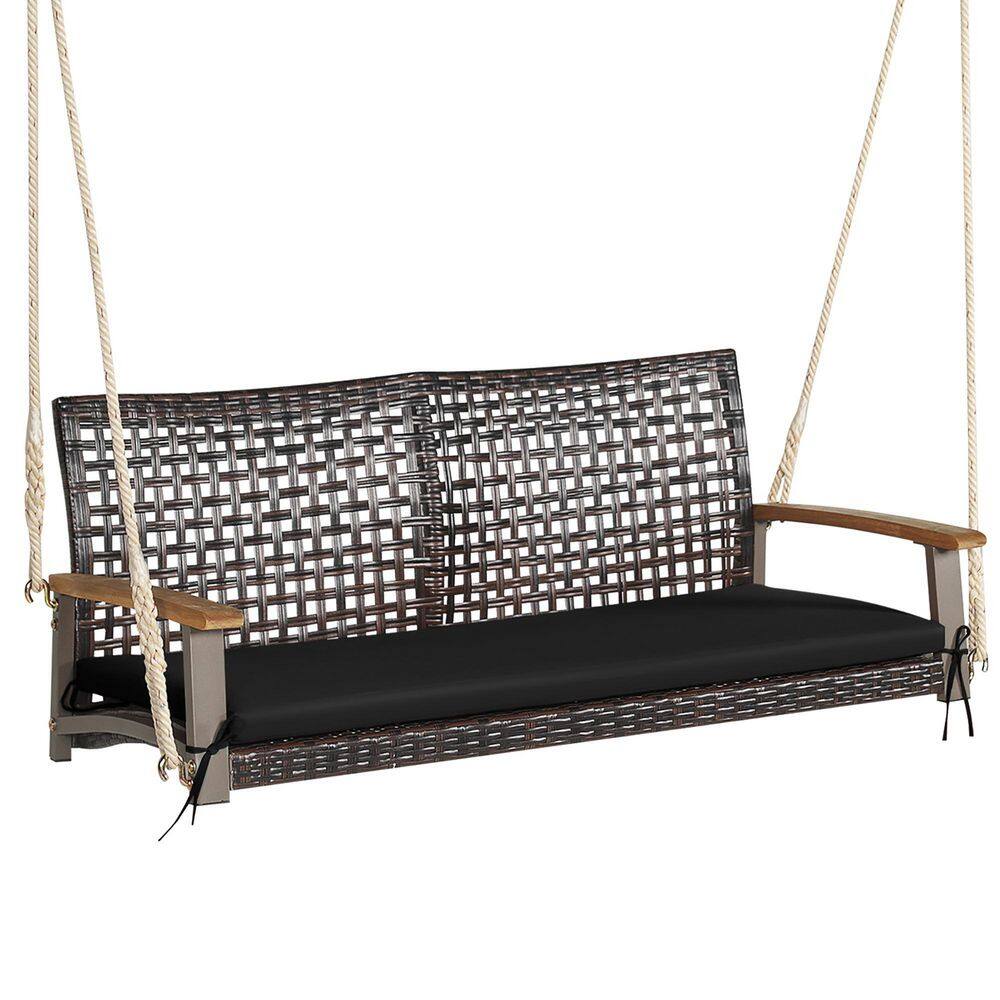 2-Person Steel Patio Rattan Hanging Swing Chair Porch Loveseat Cushioned Black price history on PriceWatchPro