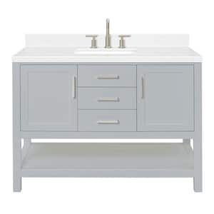 Magnolia 48.25 in. W x 22 in. D x 36 in. H Single Freestanding Bath Vanity in Grey with Carrara Quartz Top